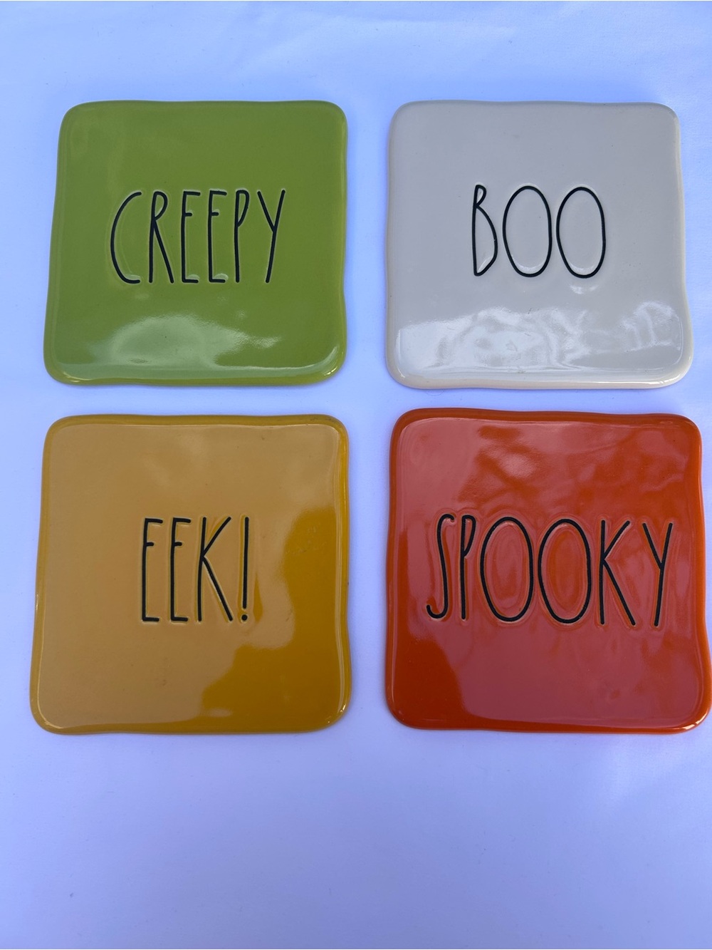Rae Dunn Halloween Coaster Set - Green, Cream, Mustard, Orange